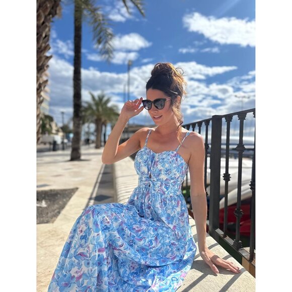 Women's Summer Floral Maxi Dress Casual Boho Sundress with Pockets - Picture 4 of 7